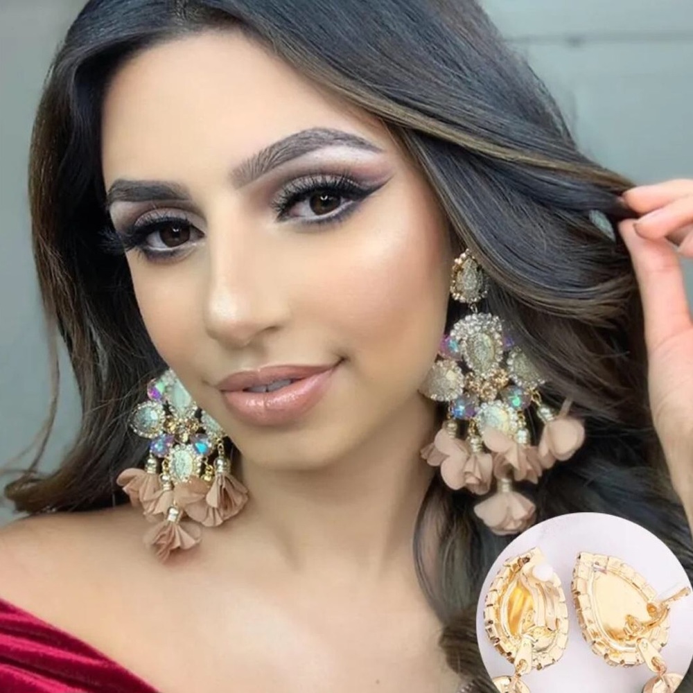 Blush & Ivory Crystal Caribbean Princess Oversized Statement Earrings🏝
